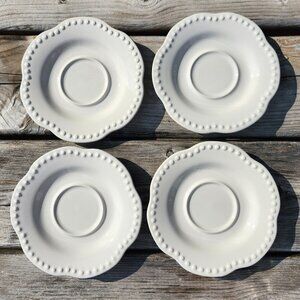 Pottery Barn Emma Beaded Stoneware Saucer Sets LOT of 4